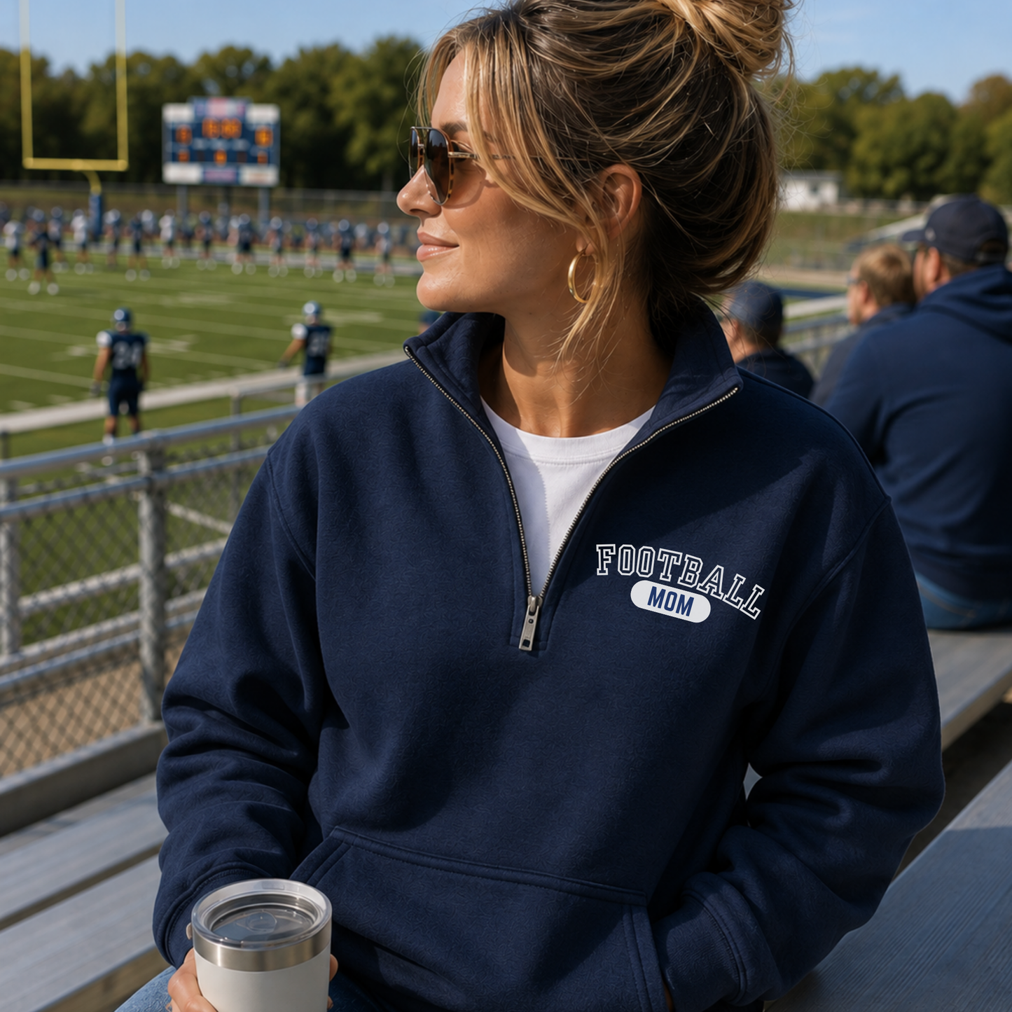 Football Mom Customized 1/4 Zip Pullover Sweatshirt