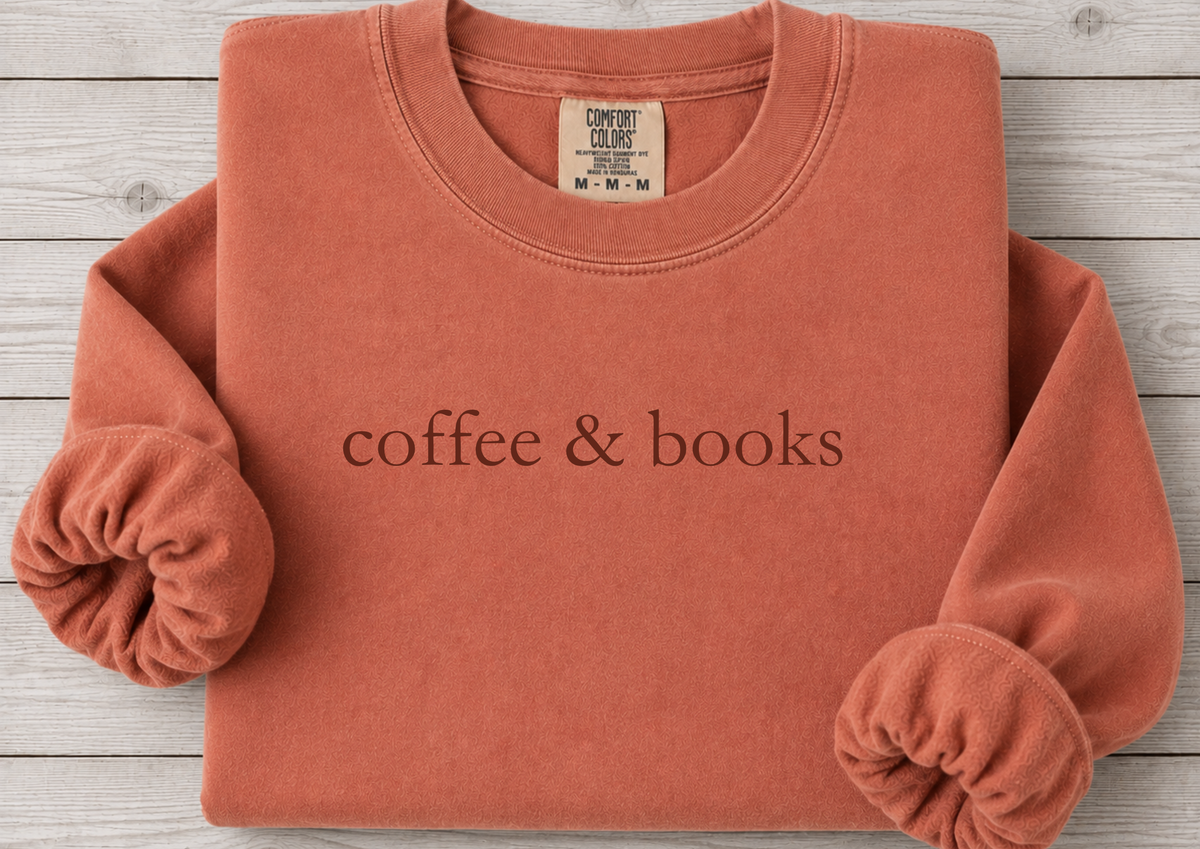 Coffee & Books | Terra Cotta Monochrome Crewneck