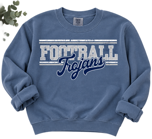 Distressed Trojans Football | Unisex Denim Crewneck
